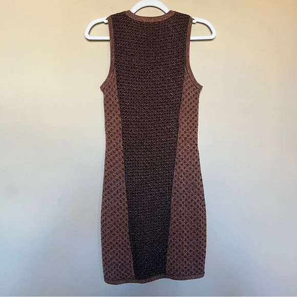 Rag & Bone Metallic Brown Knit Mini Dress l Sleeveless Bodycon Sweater Dress - Picture 4 of 5